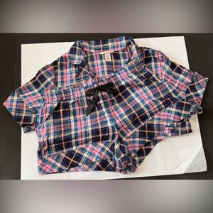 Victoria’s Secret Flannel Pajama Set Pink Blue Black Plaid Size Small